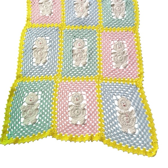 Handmade Colorful Snowman Crochet Baby Blanket / Throw - 29 x 51 - Picture 9 of 9